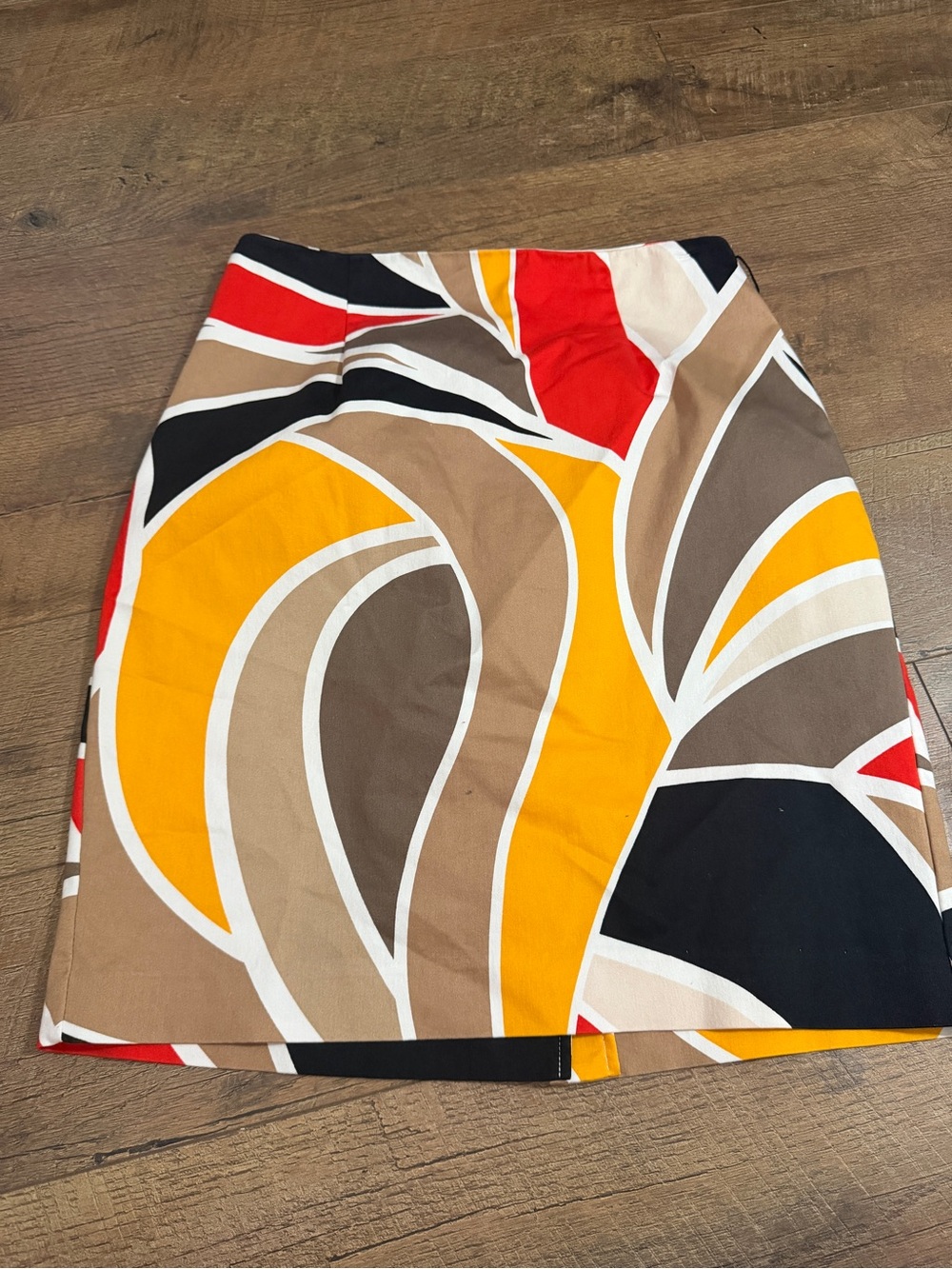 Worthington Abstract Curve Mini Skirt in Yellow, Brown & Red
